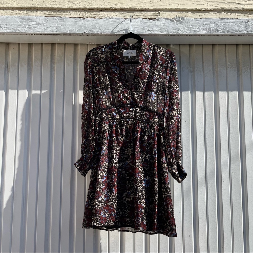 BA&SH Giani maroon floral print long sleeve mini dress